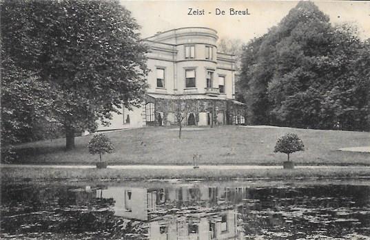 Driebergseweg0002, Buitenplaats De Breul. 1911.jpg - Op de grens van Zeist en Driebergen ligt Buitenplaats ‘De Breul’, dat rond 1833 gebouwd is. In 1918 kwam deze buitenplaats in handen van de Amsterdamse Bankier S.P.D. May. Helaas kwam hij in de meidagen van 1940 om het leven. Met hem verdween de laatste particuliere bewoner van dit landgoed. Opname van 1911.